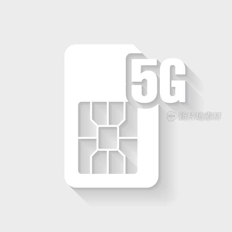 5 g的SIM卡。图标与空白背景上的长阴影-平面设计